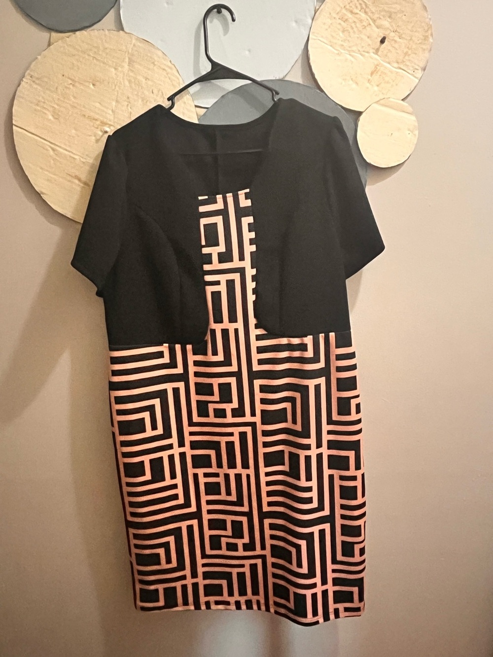 SHEIN 
New Black & Blush Geometric Midi Dress with Short Bolero
